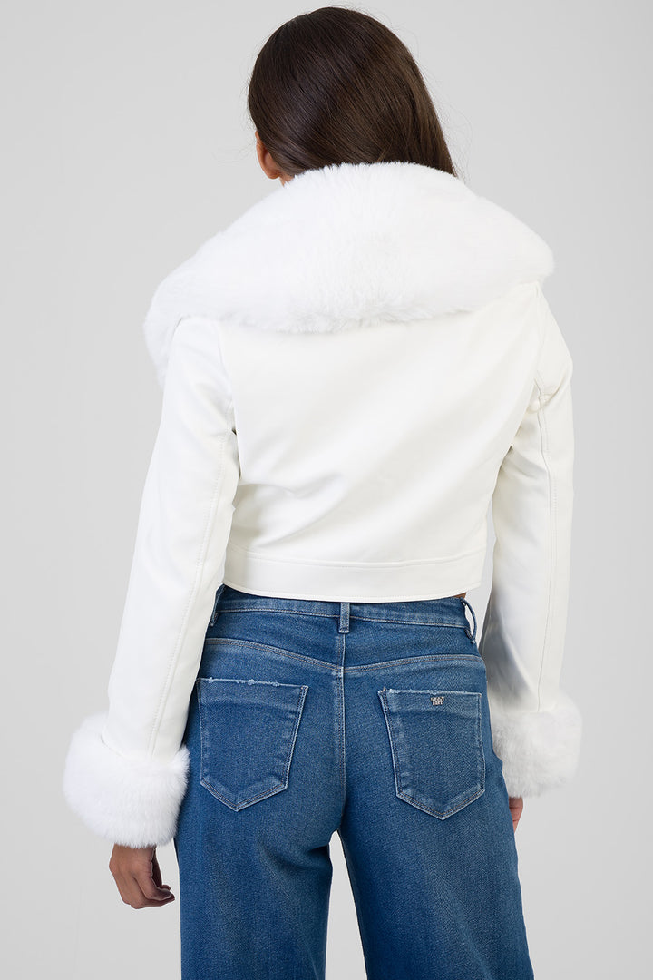 Vikky Faux Fur & Leather Combination Jacket - White