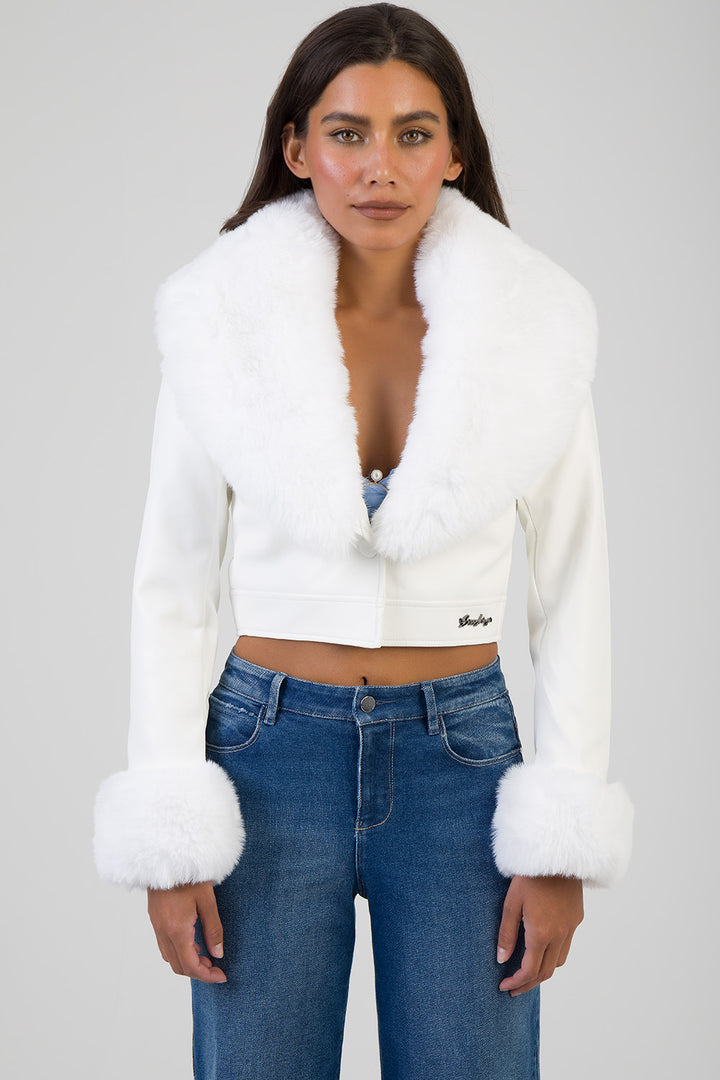 Vikky Faux Fur & Leather Combination Jacket - White