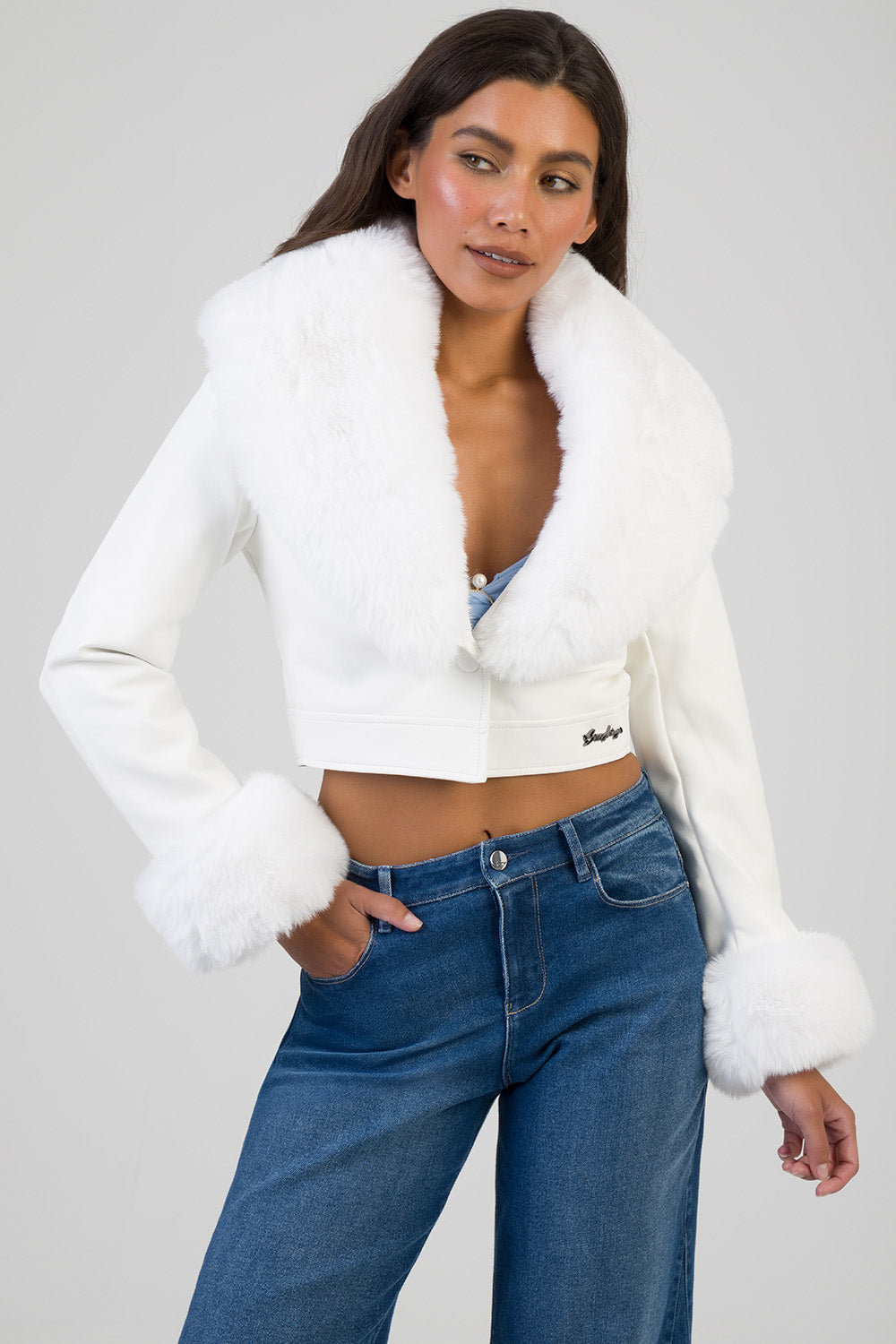 Vikky Faux Fur & Leather Combination Jacket - White