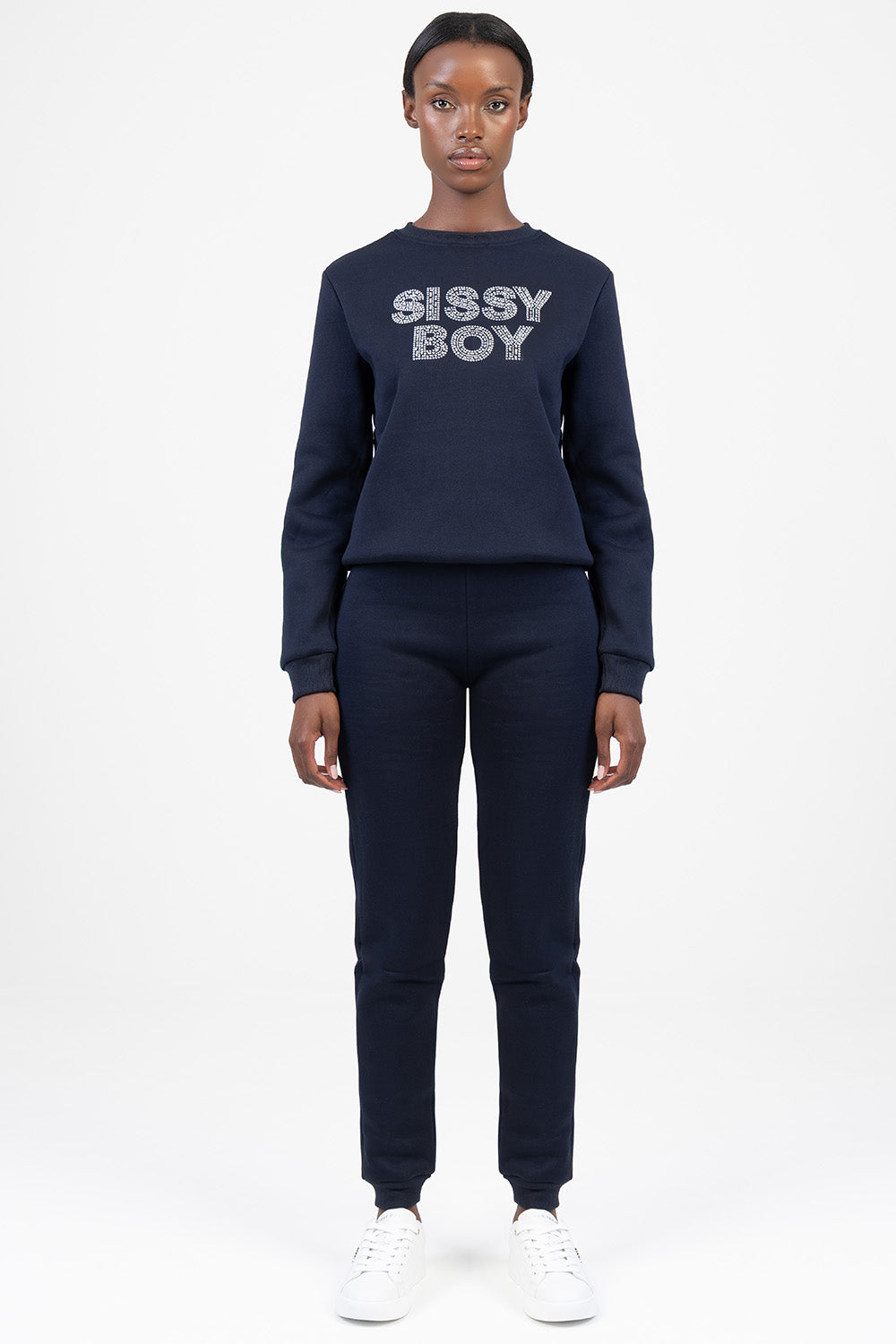 Hard To Forget Bling Detail Logo Sweat Top - Navy