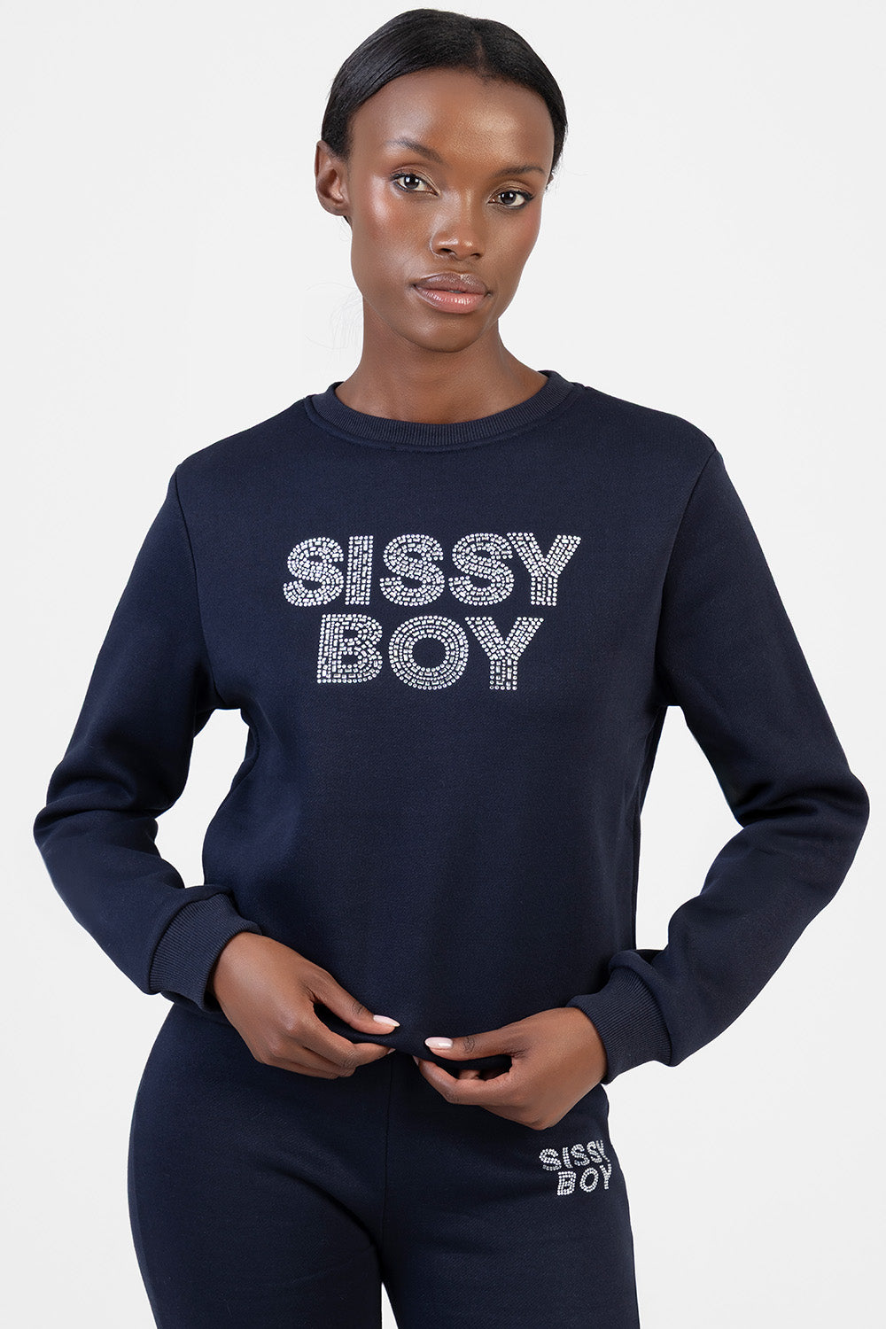 Hard To Forget Bling Detail Logo Sweat Top - Navy