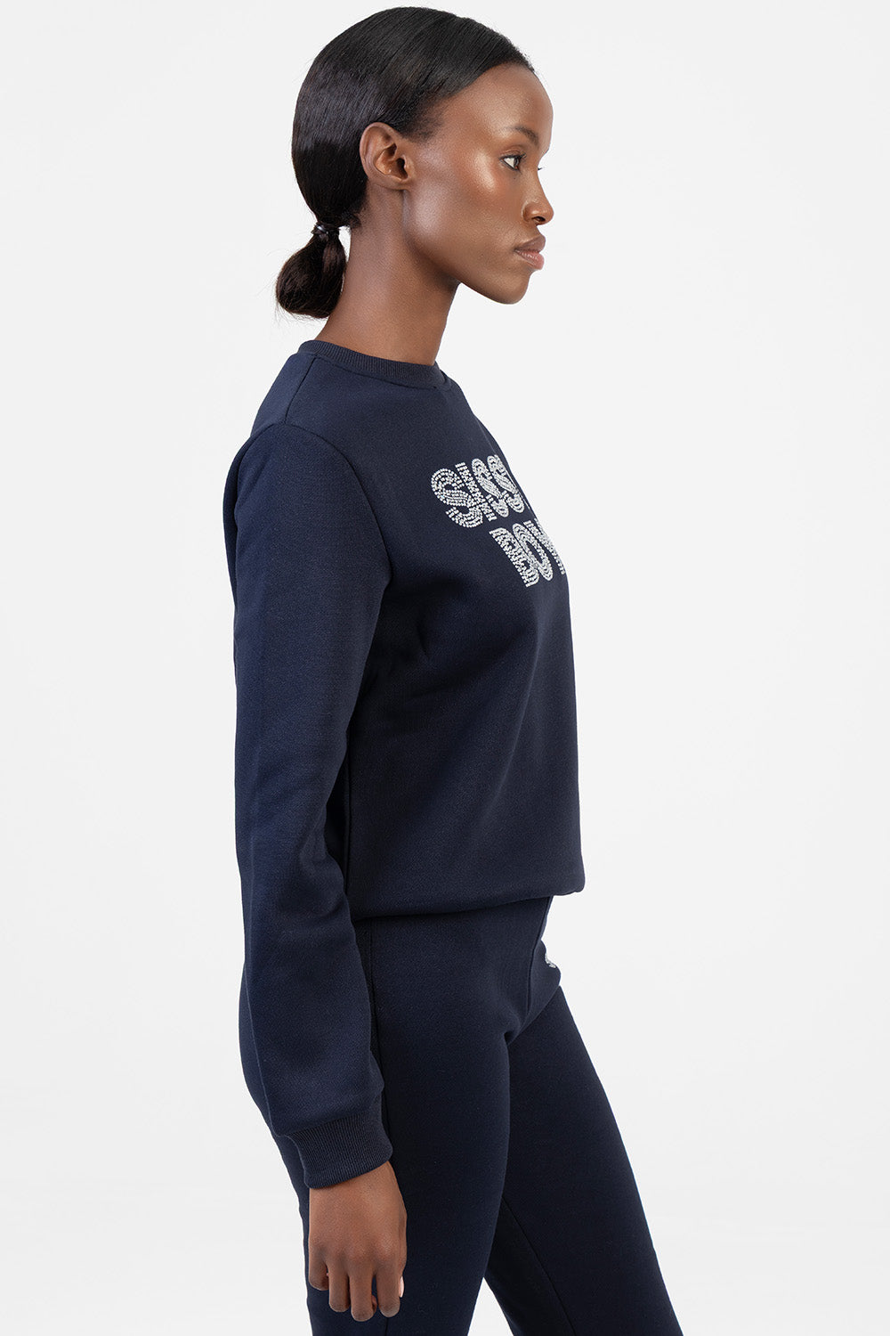 Hard To Forget Bling Detail Logo Sweat Top - Navy