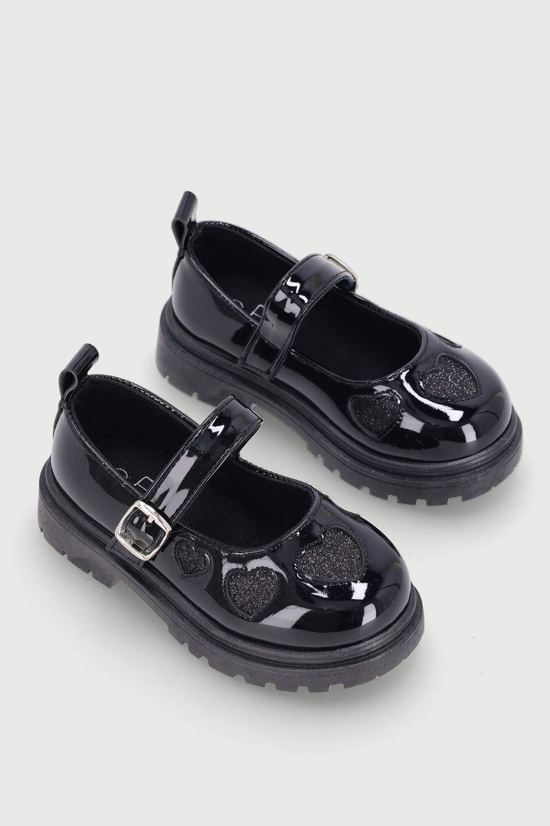 Pre-Girls Heart Maryjane Shoe - Black
