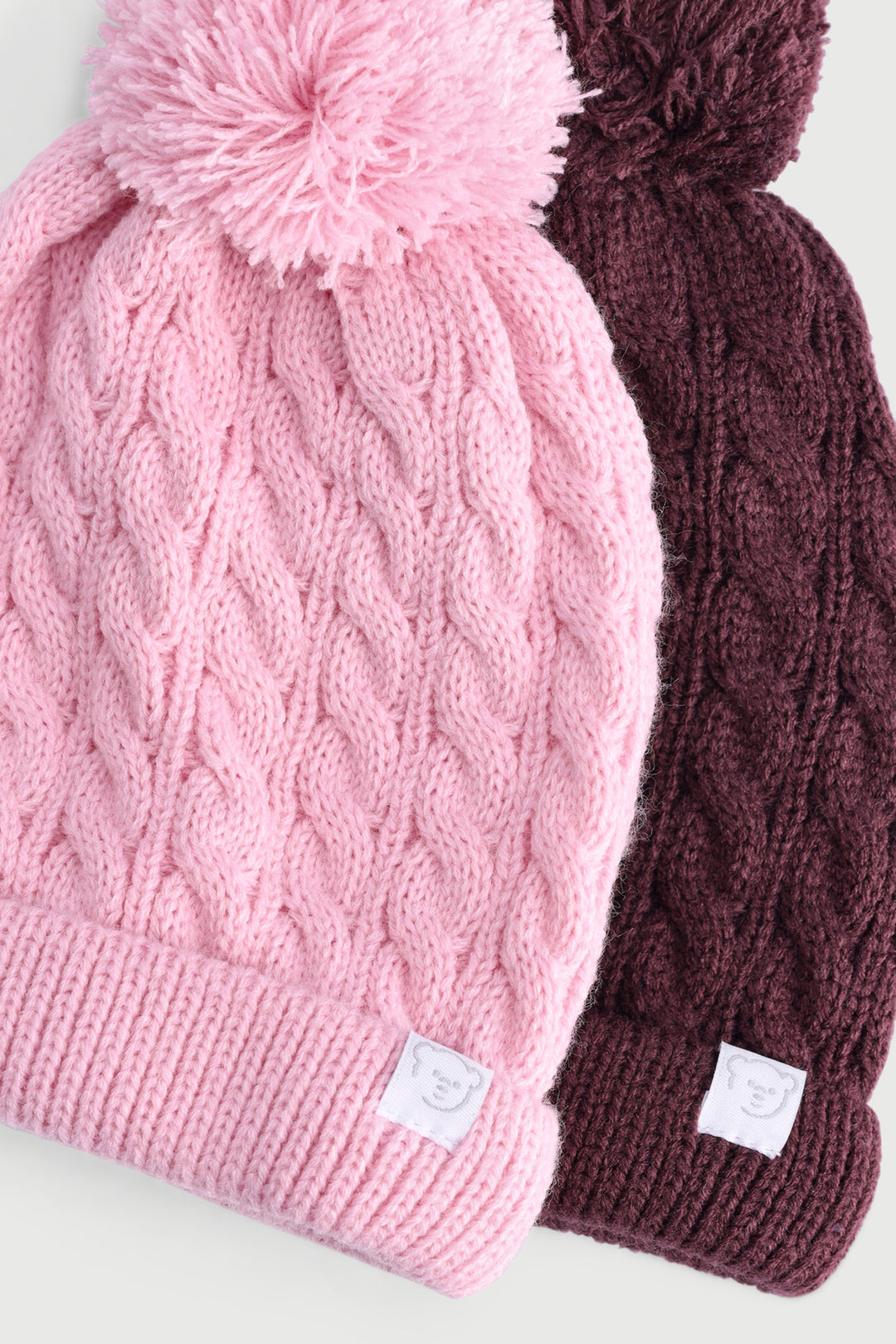 Baby Girls 2 Pack Pom Pom Beanie - Grape
