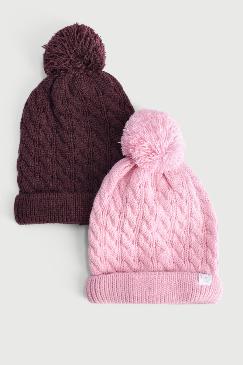 Baby Girls 2 Pack Pom Pom Beanie - Grape