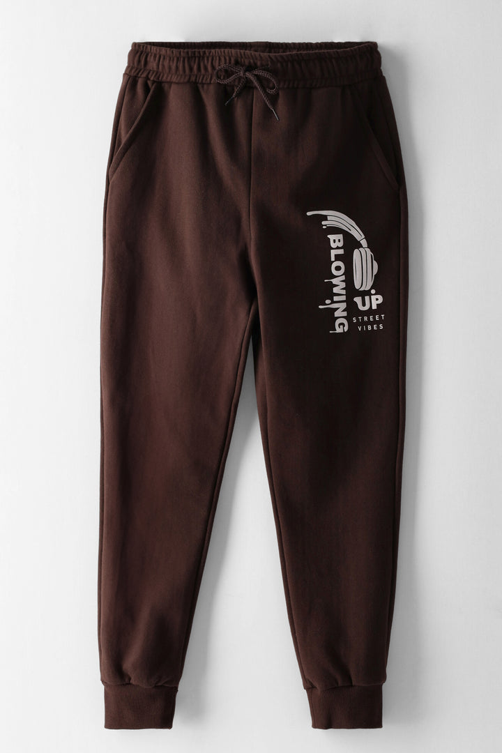 Boys Turn It Up Print Jogger  - Chocolate