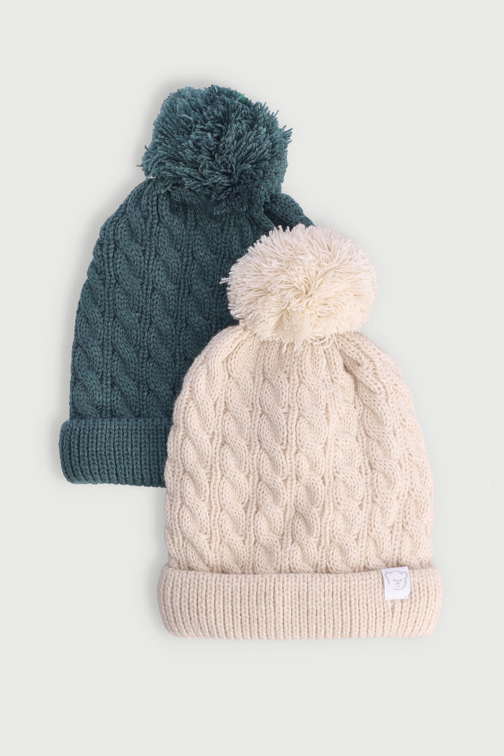 Baby Boys 2 Pack Pom Pom Beanie - Olive