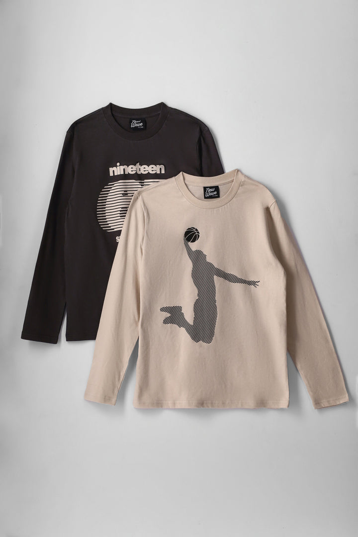Boys 2 Pack 67 Basketball Long Sleeve Tee - Charcoal/Stone