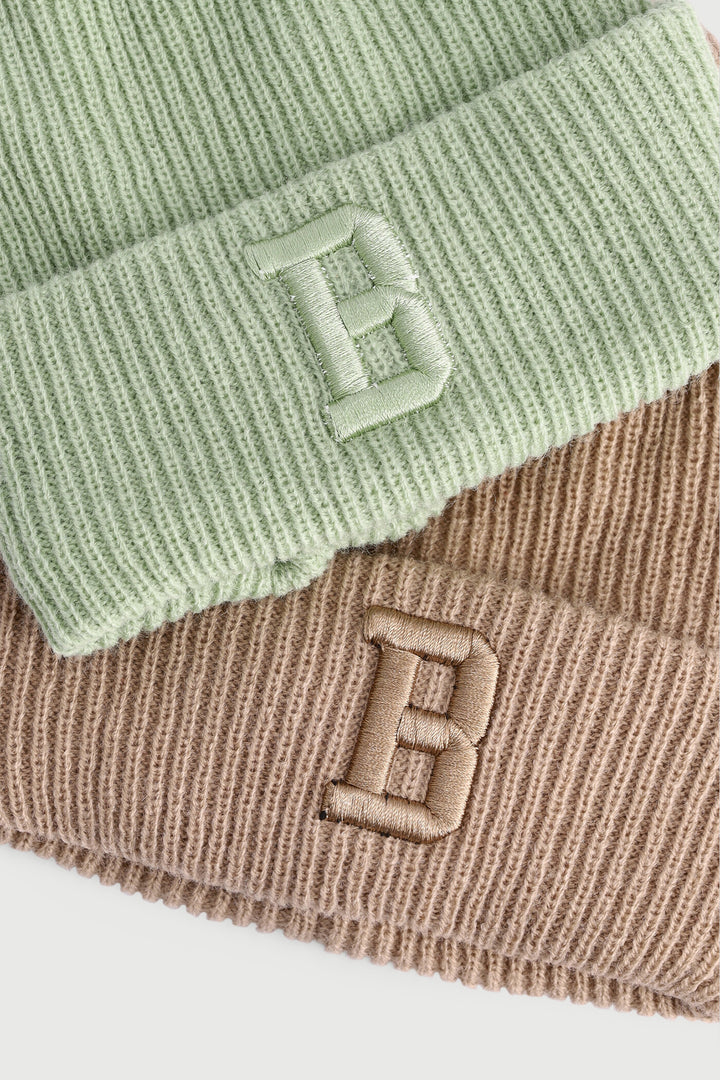 Baby Boys 2 Pack Embroidery Beanies - Sage