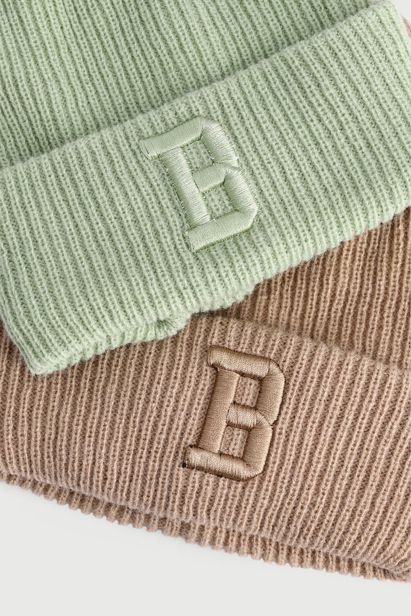 Baby Boys 2 Pack Embroidery Beanies - Sage