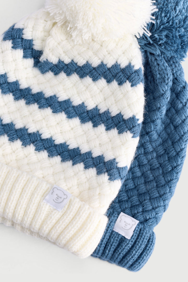 Baby Boys 2 Pack Stripes Beanie - White