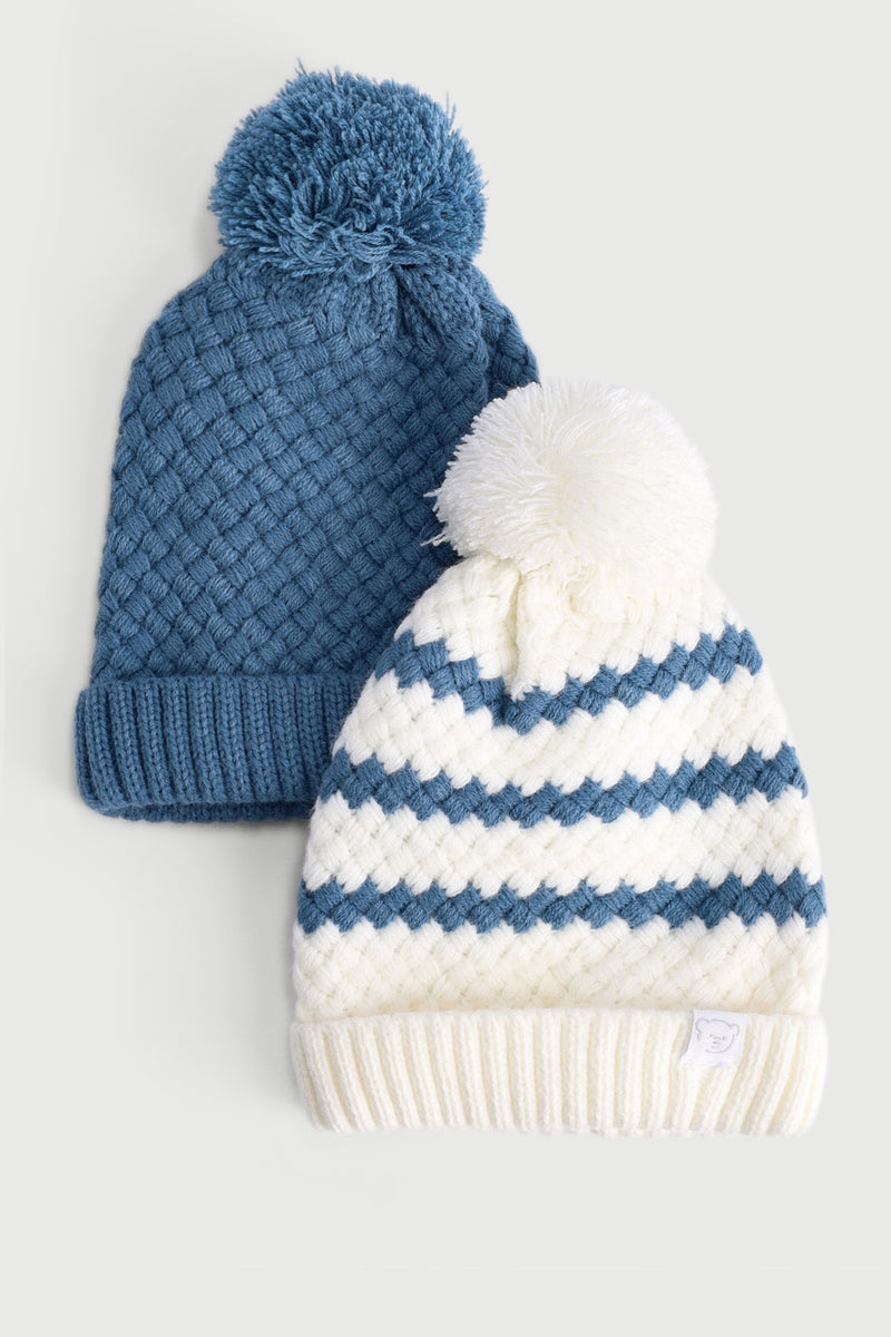 Baby Boys 2 Pack Stripes Beanie - White