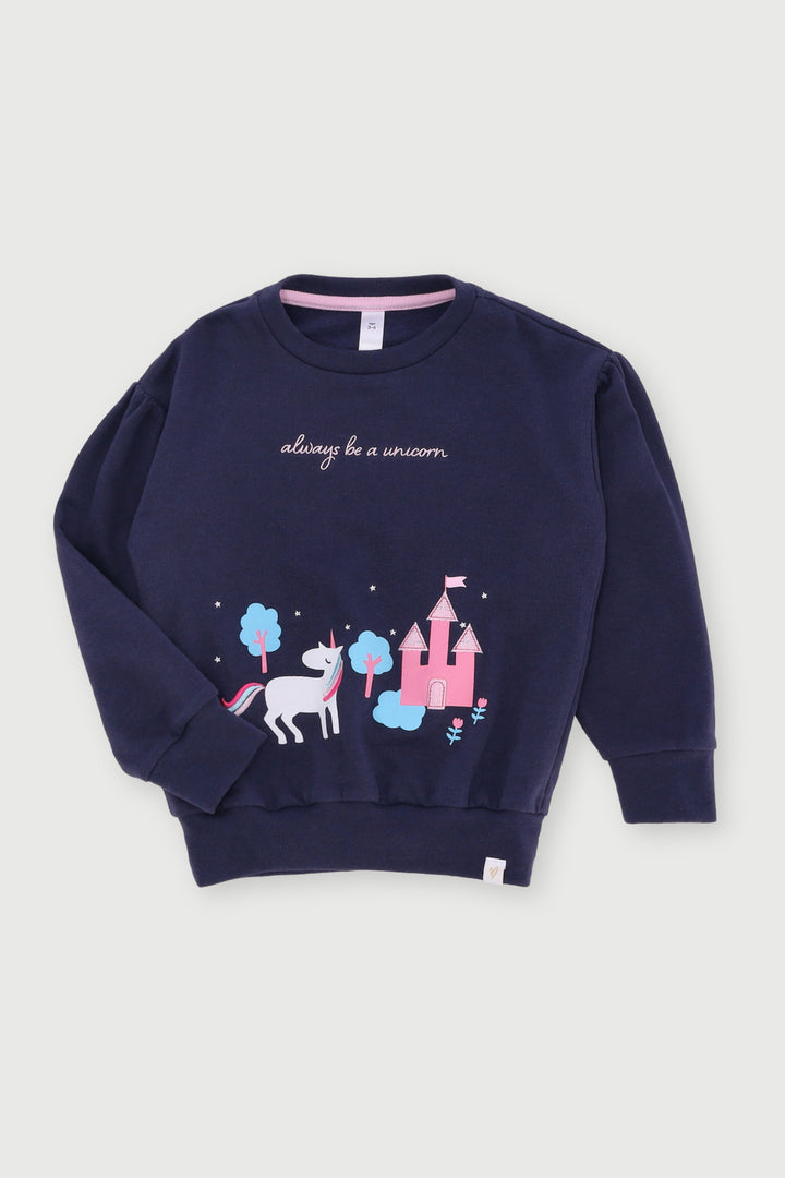 Pre-Girls Always Unicorn Fleece Top - Navy