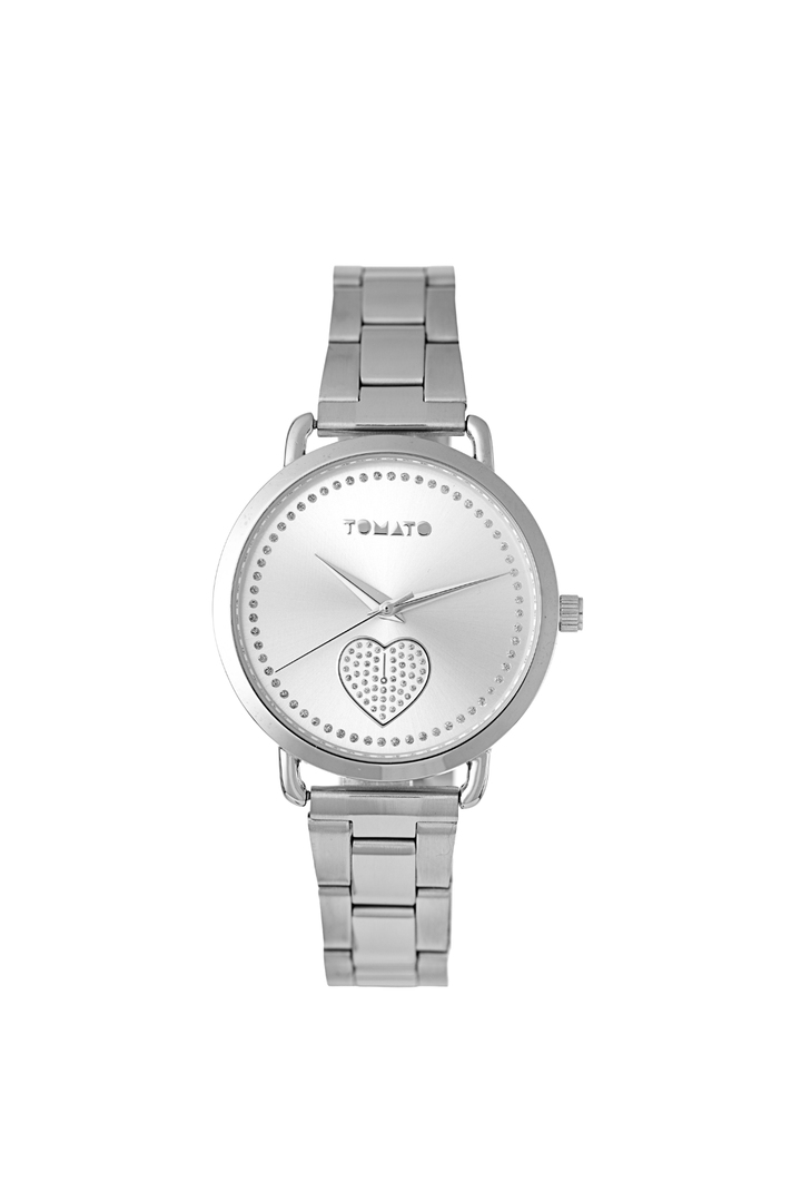 36Mm Clear Stones Watch + Love Bracelet Set - Silver