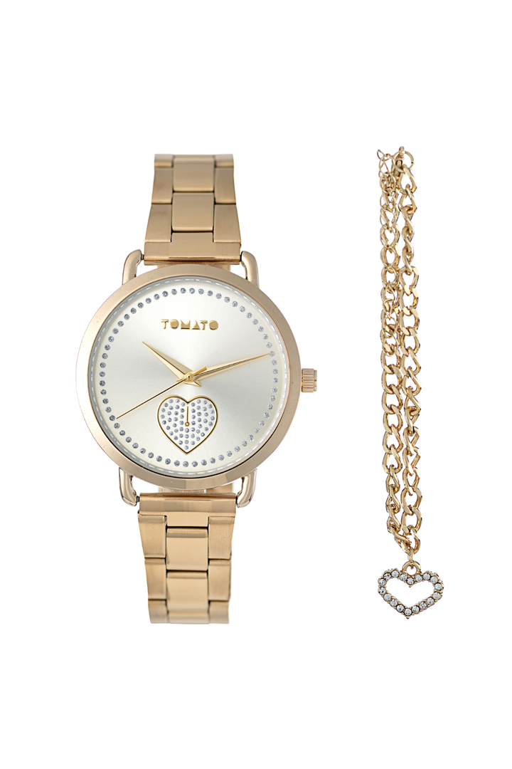 36Mm Clear Stones Watch + Love Bracelet - Champagne