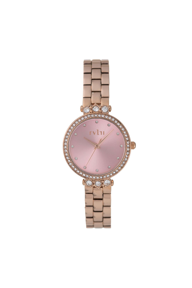 30mm Stone Case Metal Band Watch - Rose Gold