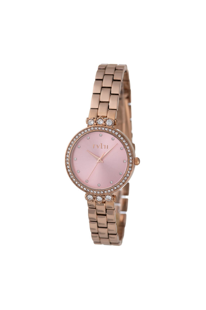30mm Stone Case Metal Band Watch - Rose Gold