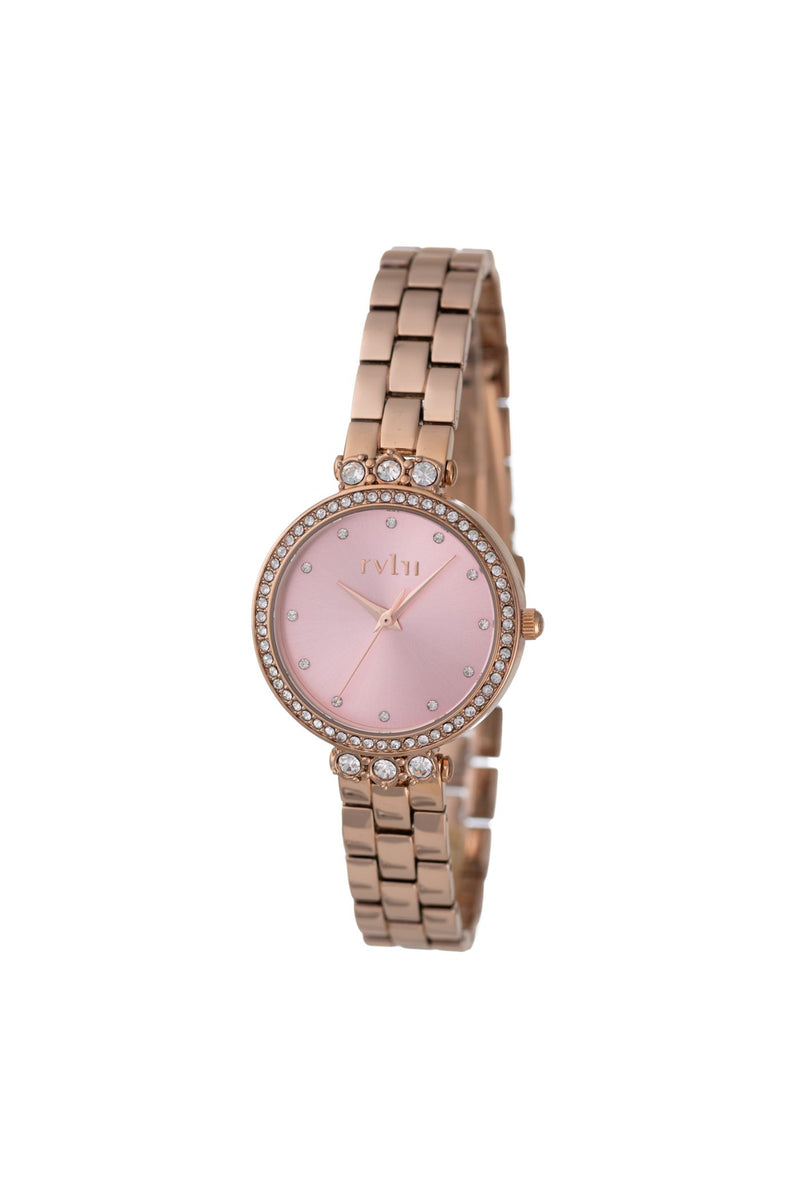 30mm Stone Case Metal Band Watch - Rose Gold