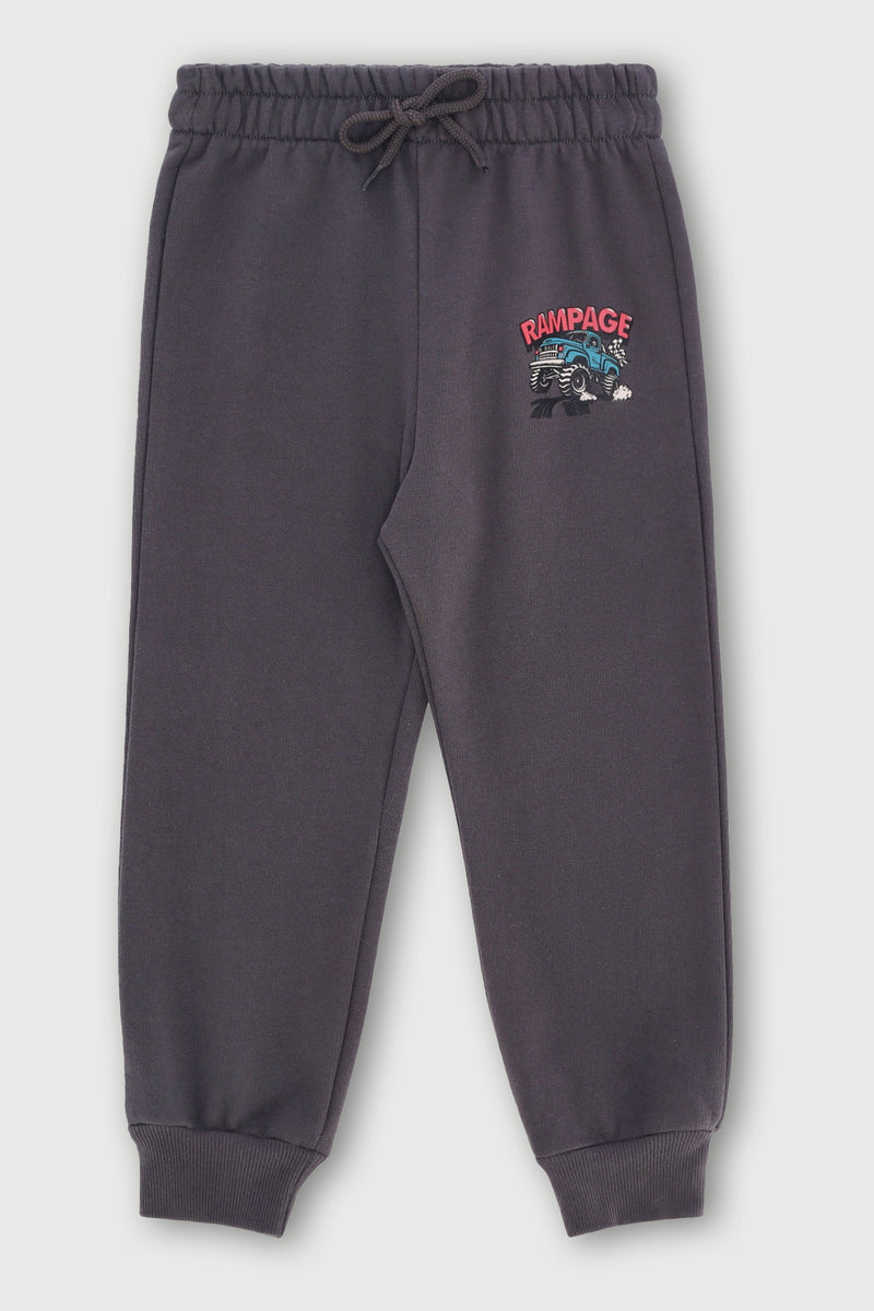 Pre-Boys Printed Monster Truck Fleece Jogger - Dark Grey