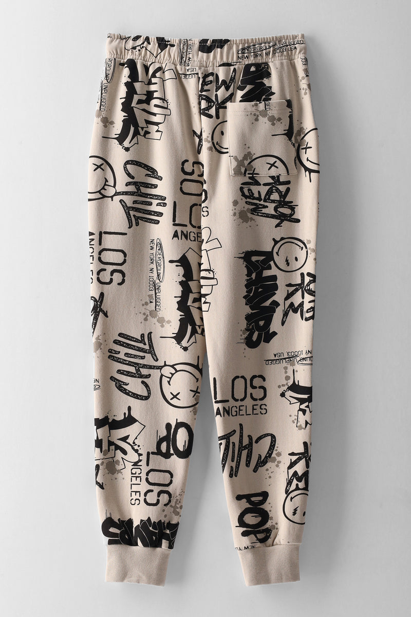 Boys Nyc Grafitti Print Jogger - Stone