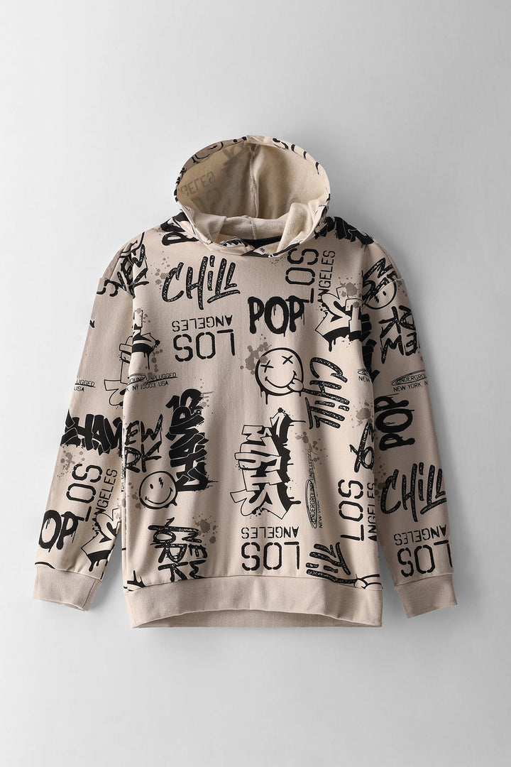 Boys Nyc Grafitti Print Hoody - Stone
