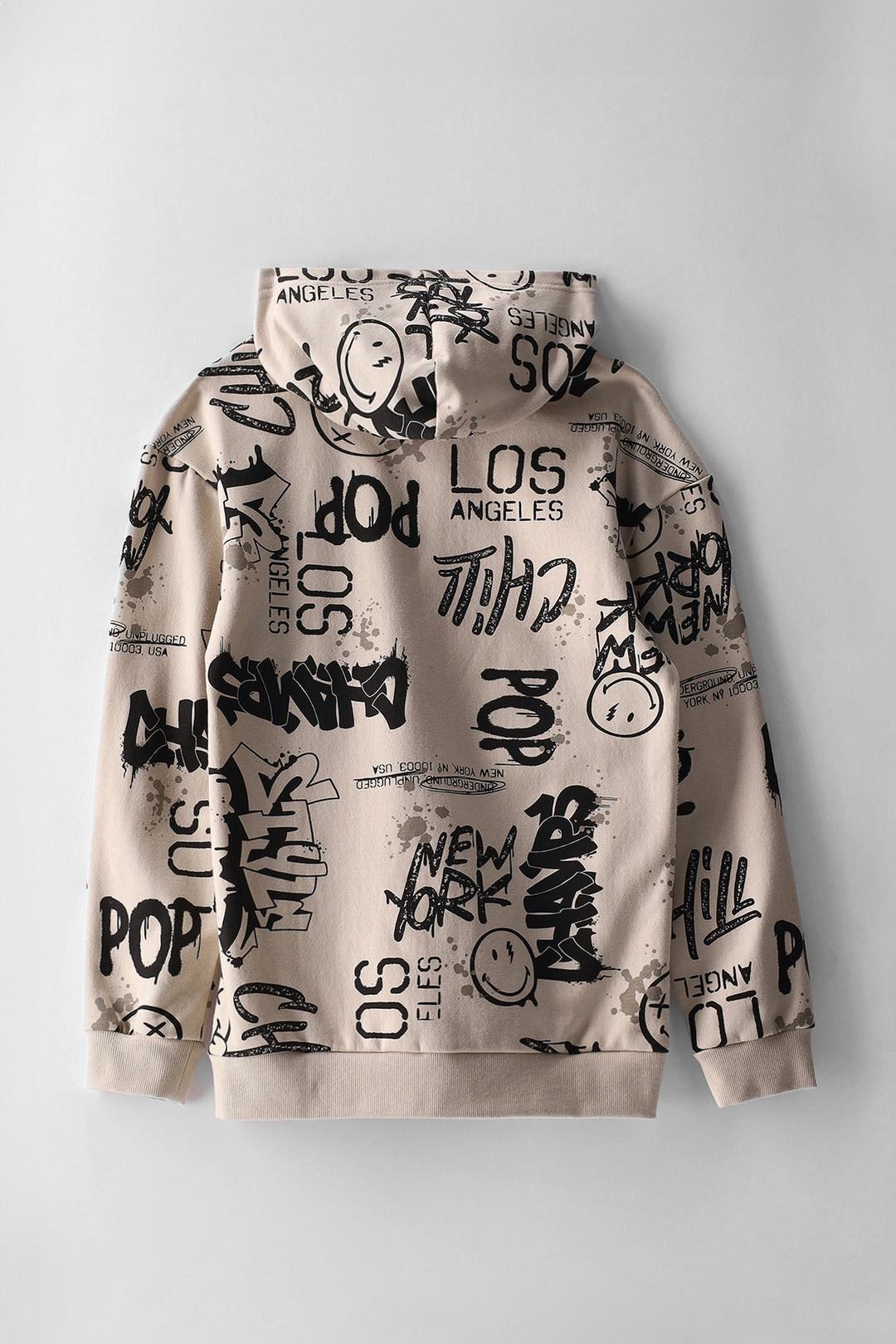 Boys Nyc Grafitti Print Hoody - Stone