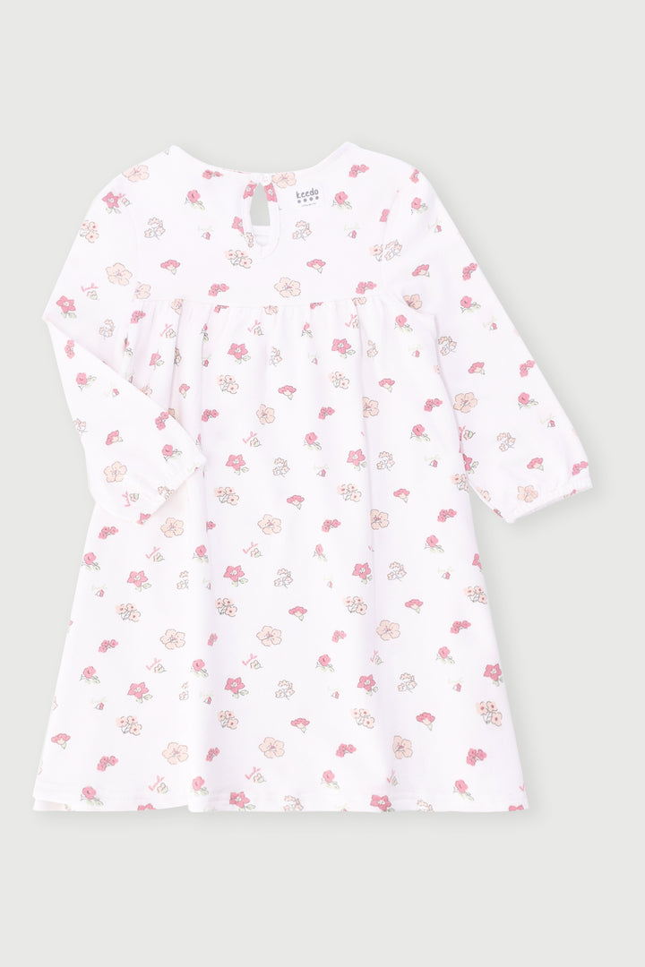 Keedo Girls Floral Fleece Dress - Cream