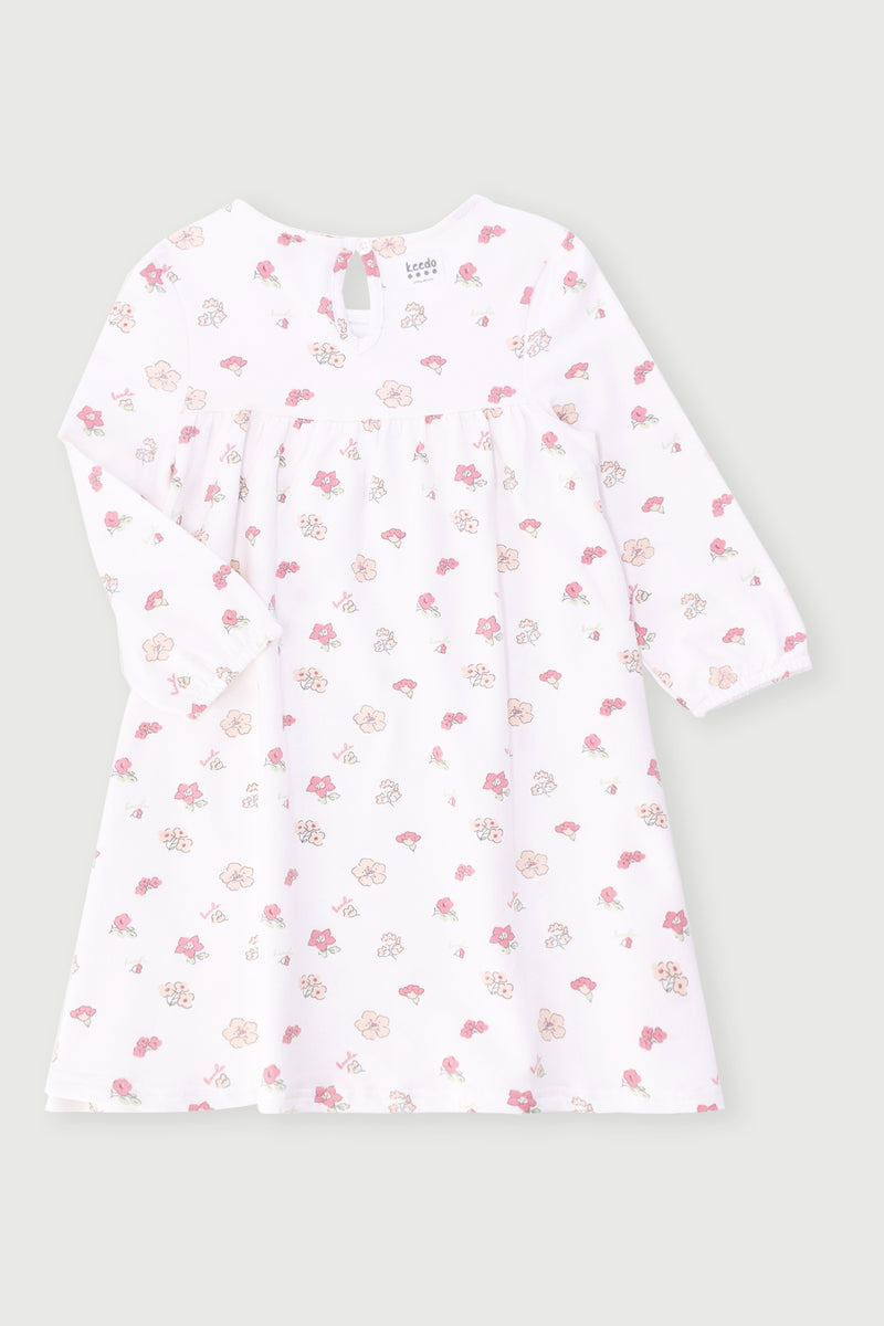Keedo Girls Floral Fleece Dress - Cream