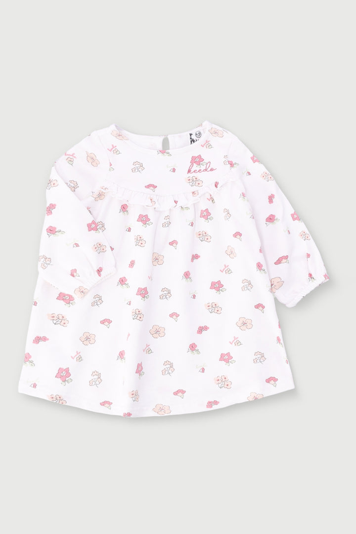 Keedo Baby Girls Floral Fleece Dress - Cream