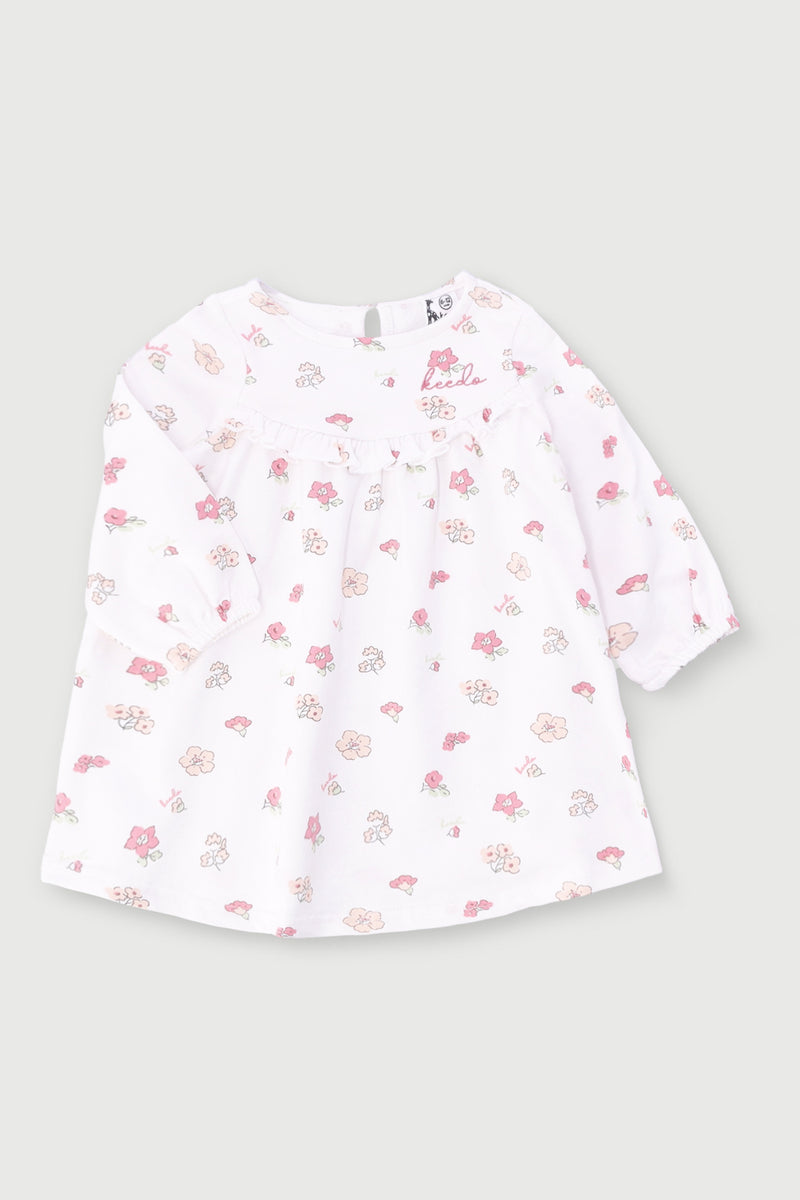 Keedo Baby Girls Floral Fleece Dress - Cream