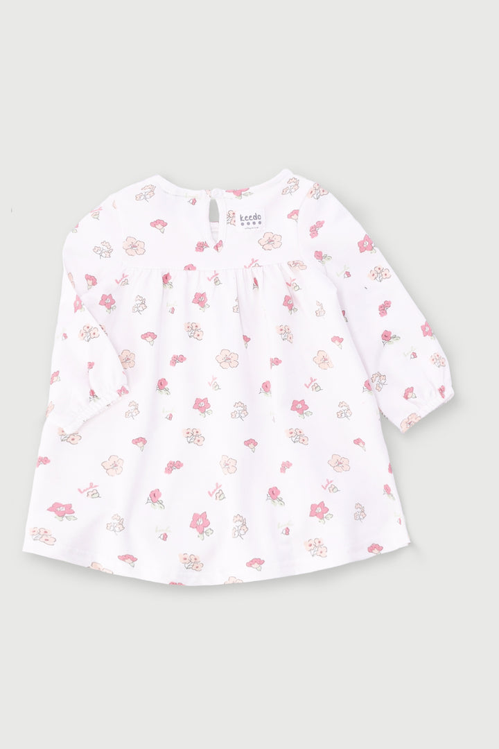 Keedo Baby Girls Floral Fleece Dress - Cream