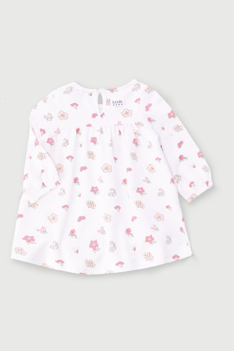 Keedo Baby Girls Floral Fleece Dress - Cream
