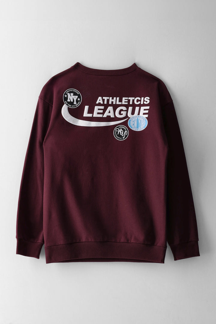 Boys Athletics Back Print Fleece Crew Top - Maroon