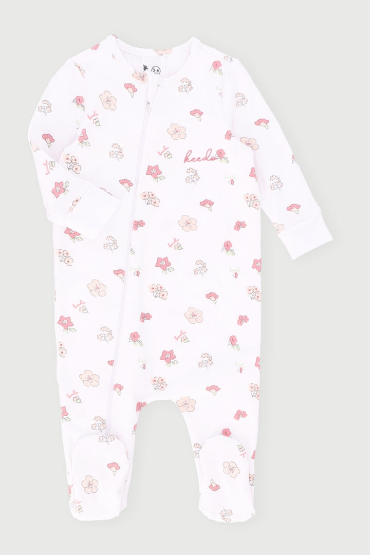 Keedo Baby Girls Fashion Floral Fleece Babygrow - Cream