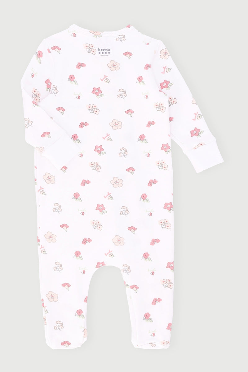 Keedo Baby Girls Fashion Floral Fleece Babygrow - Cream