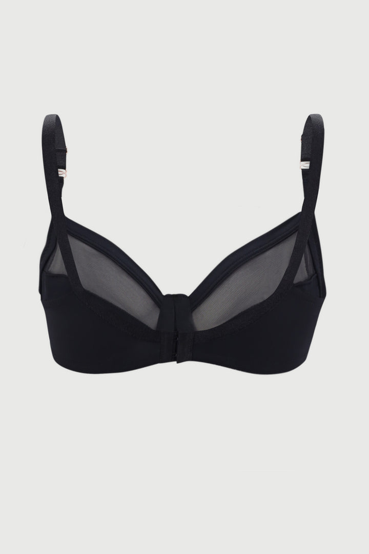 Matte & Sheer Underwire Bra - Black