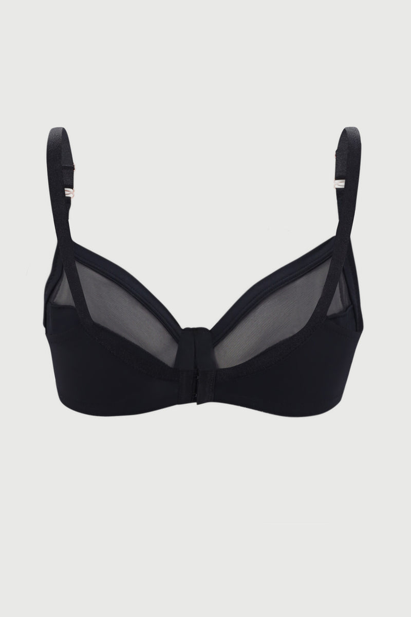 Matte & Sheer Underwire Bra - Black