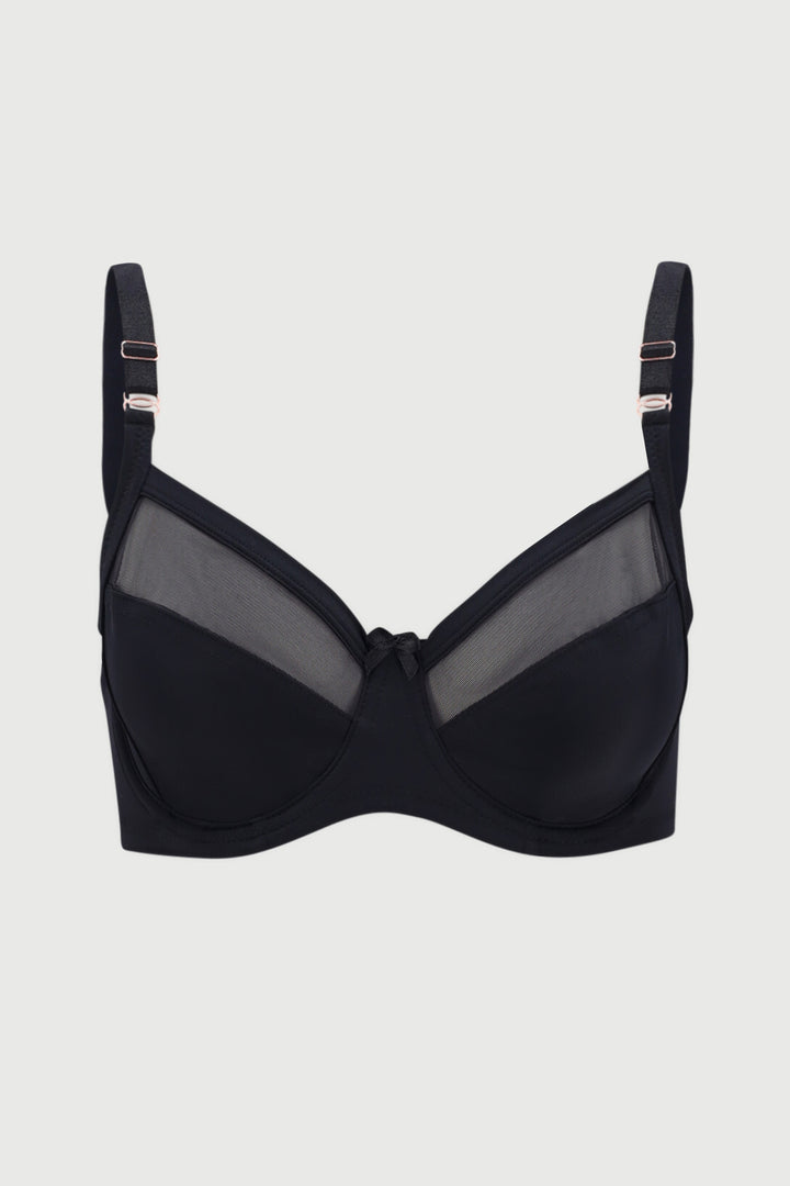 Matte & Sheer Underwire Bra - Black