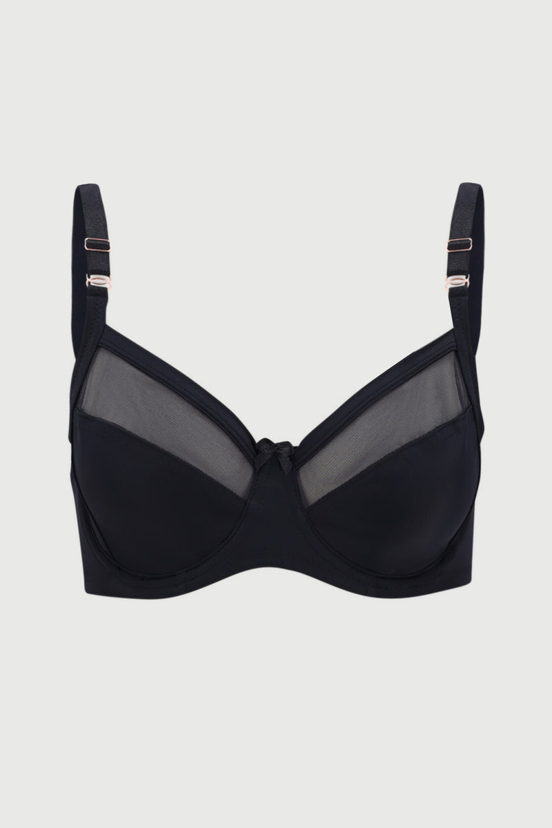 Matte & Sheer Underwire Bra - Black