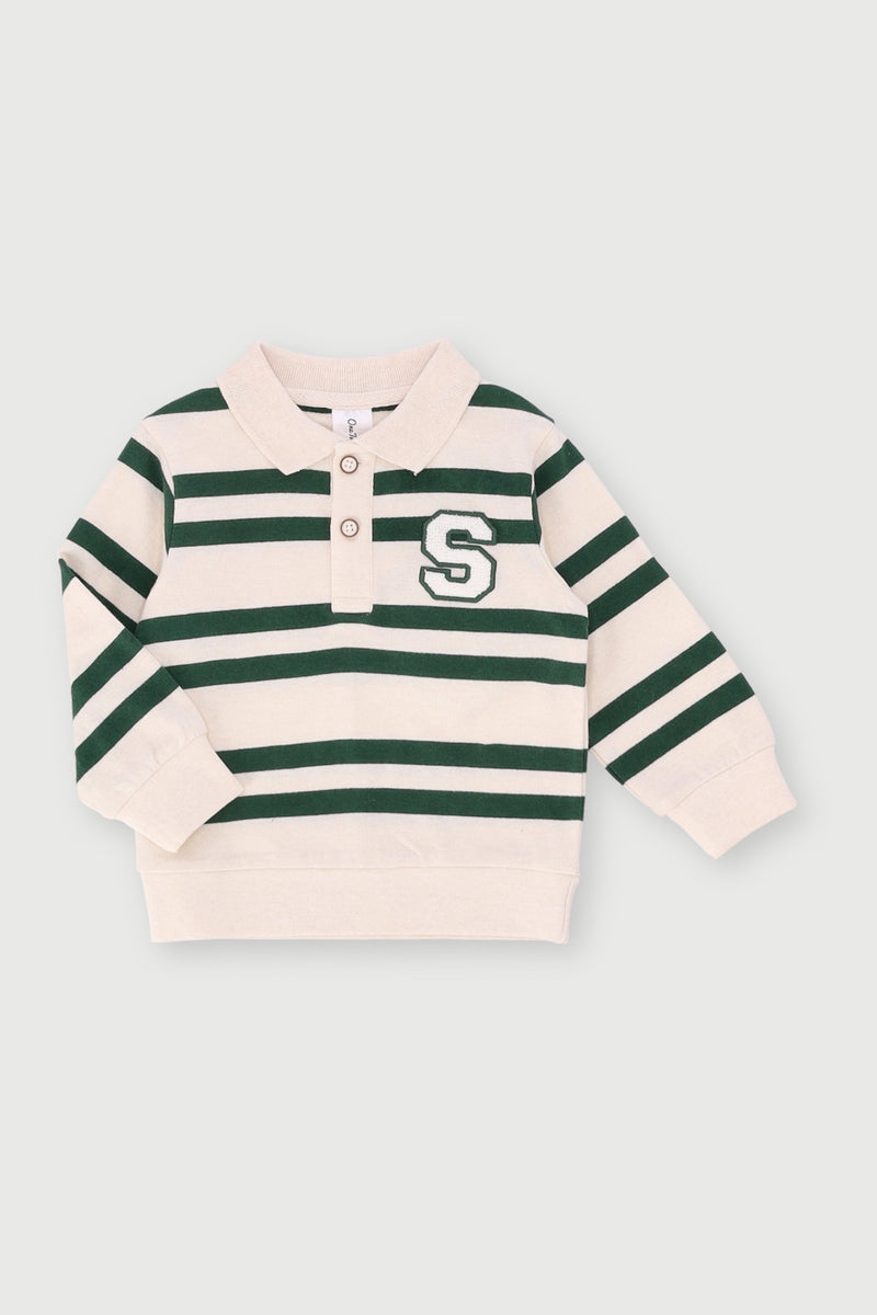 Baby Boys Long Sleeve Stripe Golfer - Fatigue