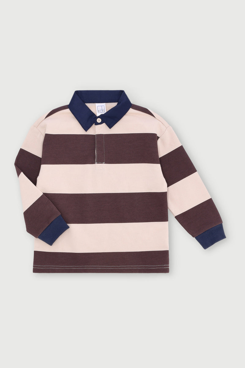 Pre-Boys Long Sleeve Rugby Striped Pullover - Mahogany