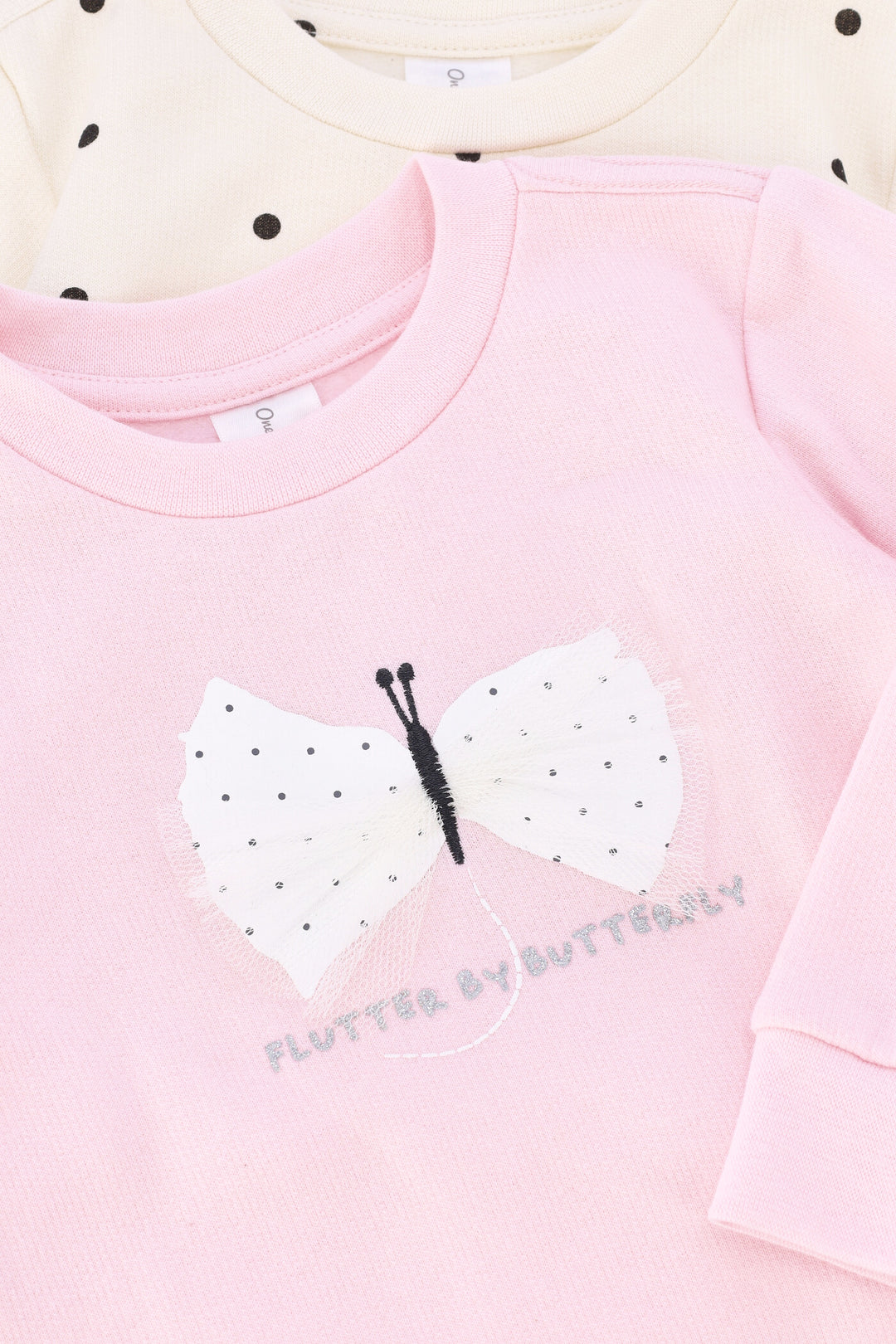 Baby Girls 2 Pack Butterfly Polka Dot Sweat Top - Pink