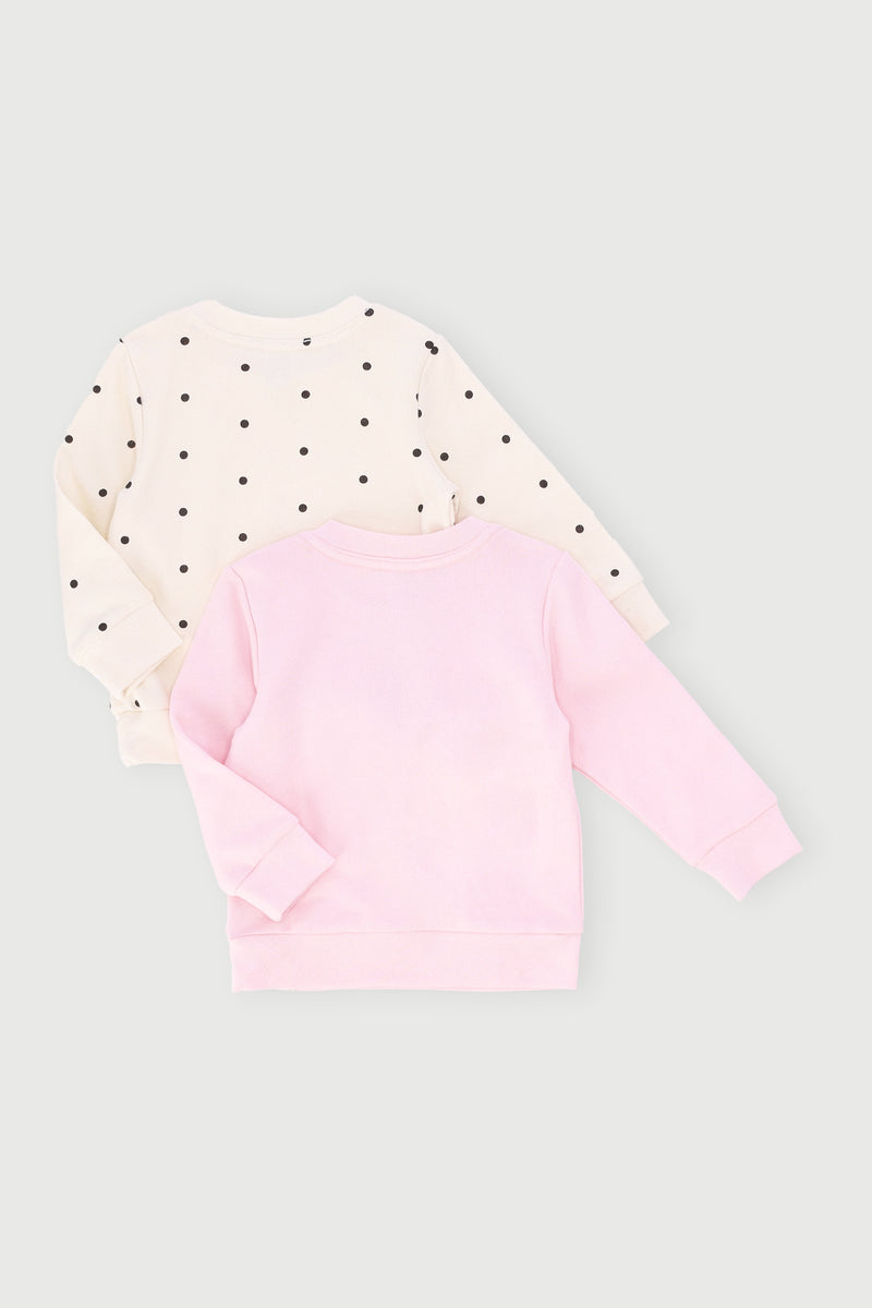 Baby Girls 2 Pack Butterfly Polka Dot Sweat Top - Pink