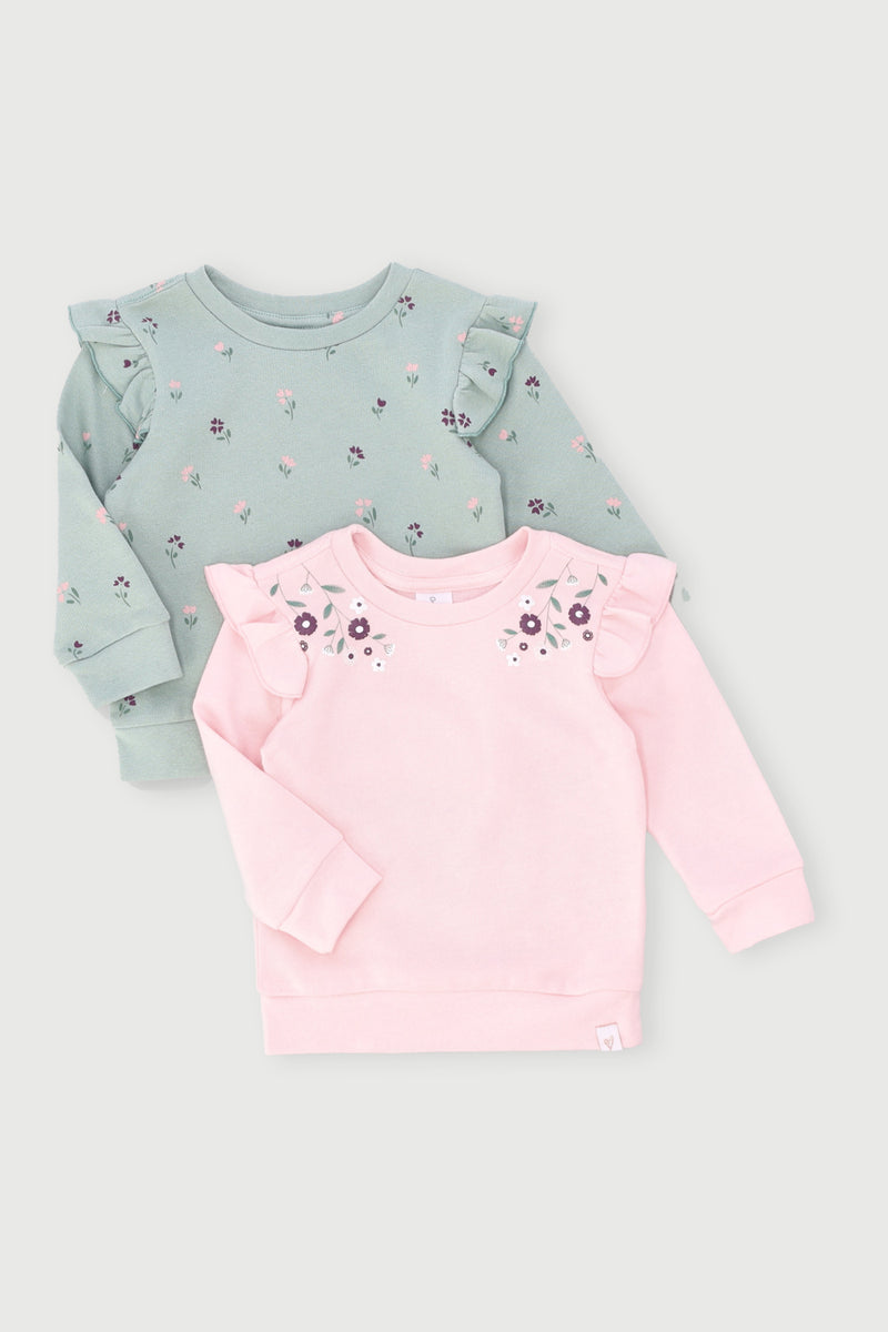 Baby Girls 2 Pack Ditsy Sweat Top - Sage