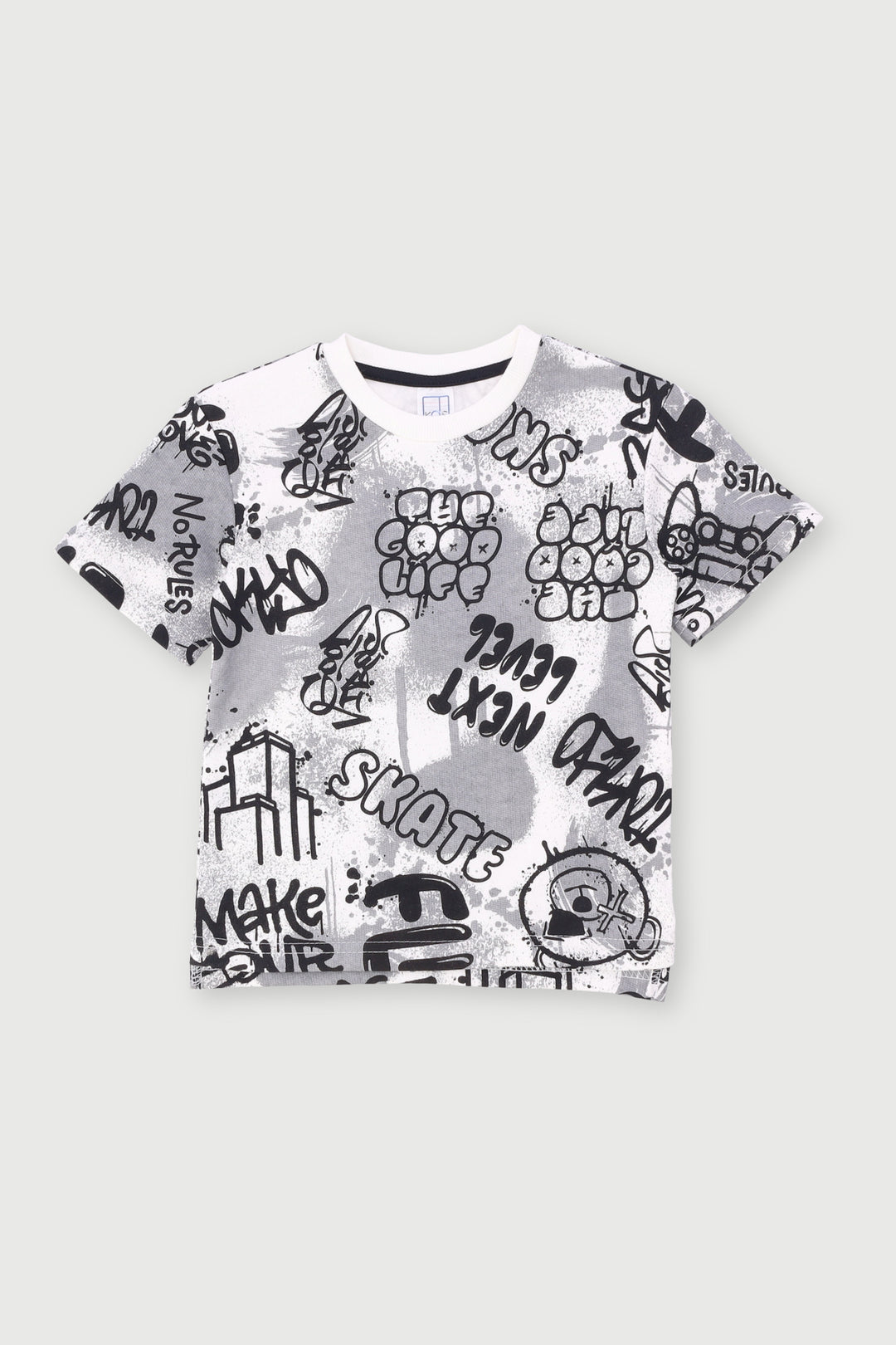 Pre-Boys Teddy Print Graffiti Fleece Crew Top - Cream