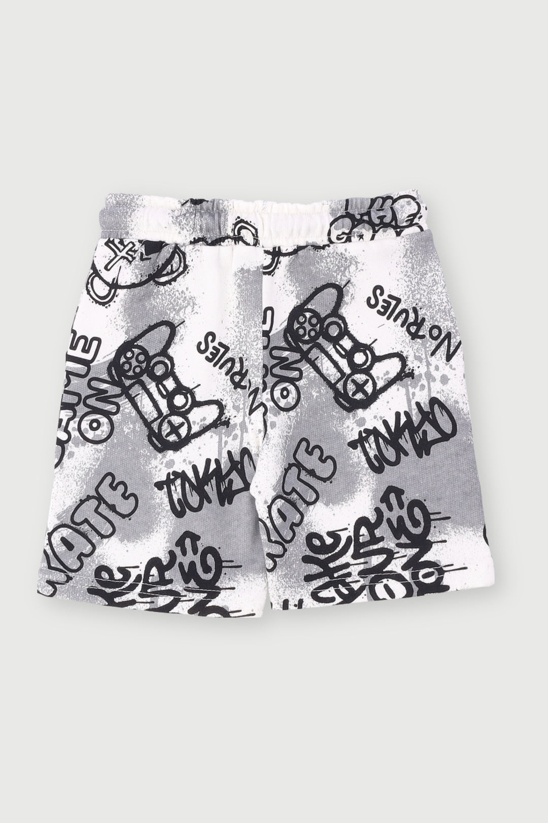 Pre-Boys Teddy Print Graffiti Fleece Short - Cream