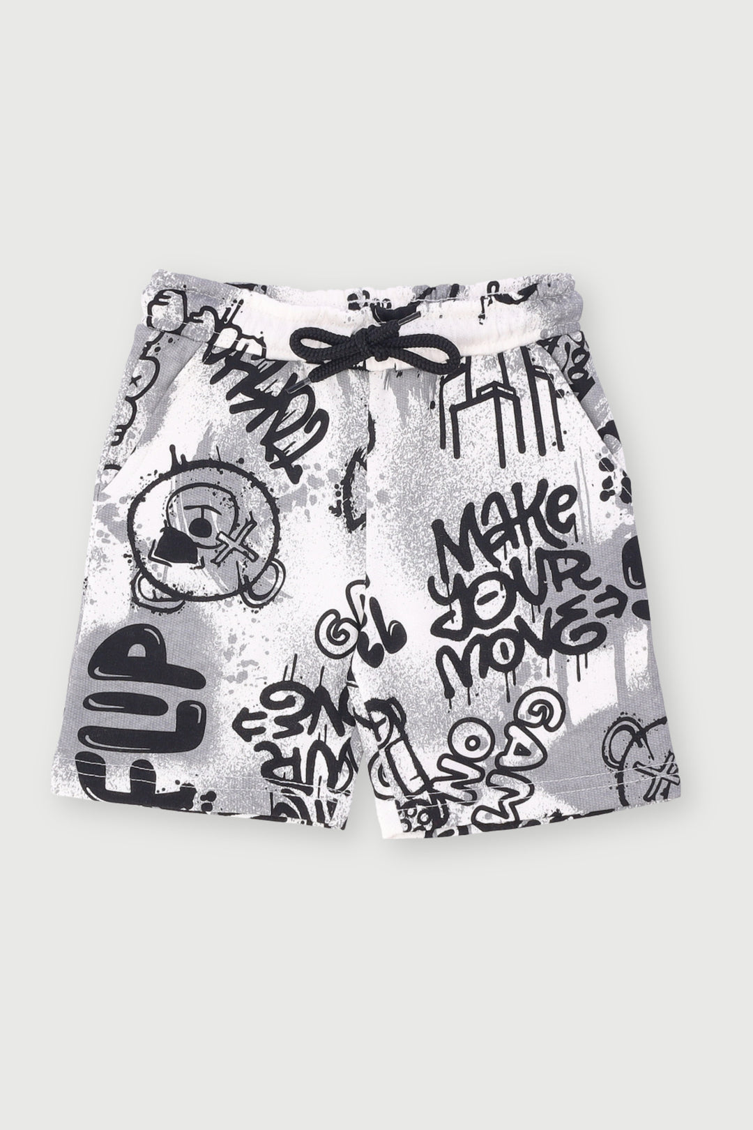 Pre-Boys Teddy Print Graffiti Fleece Short - Cream