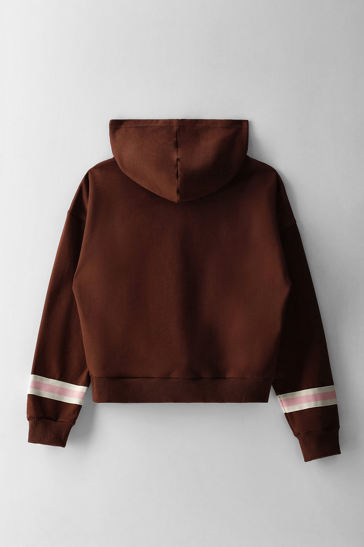 Girls Collegiate Barbie Fleece Hoody - Chocolate