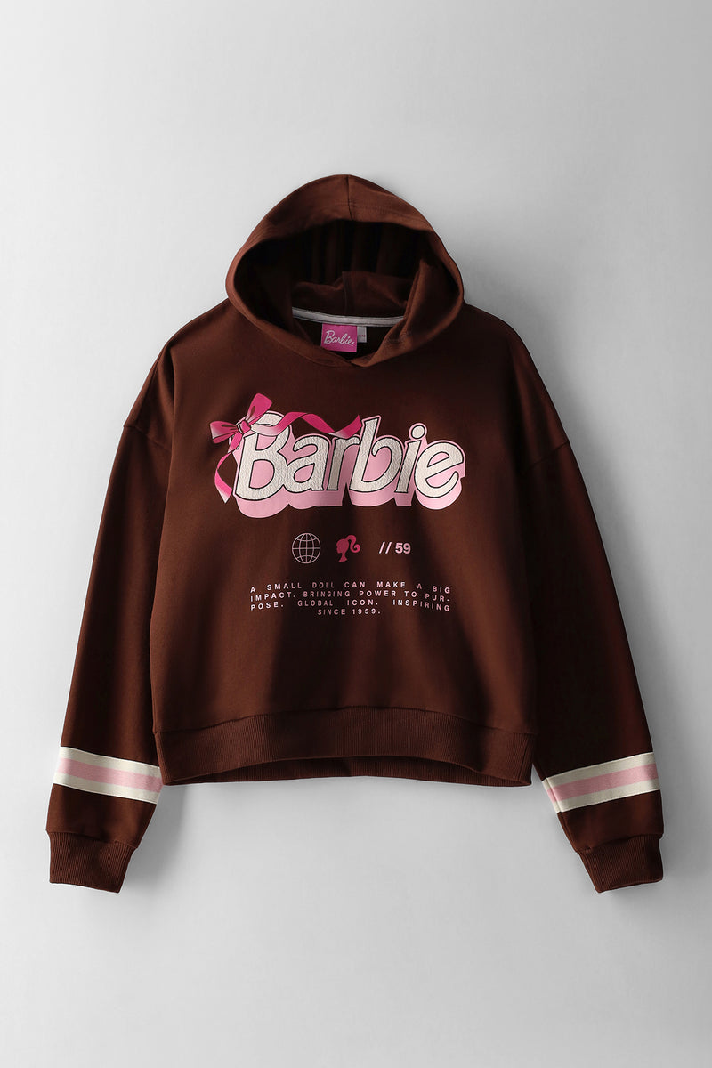 Girls Collegiate Barbie Fleece Hoody - Chocolate