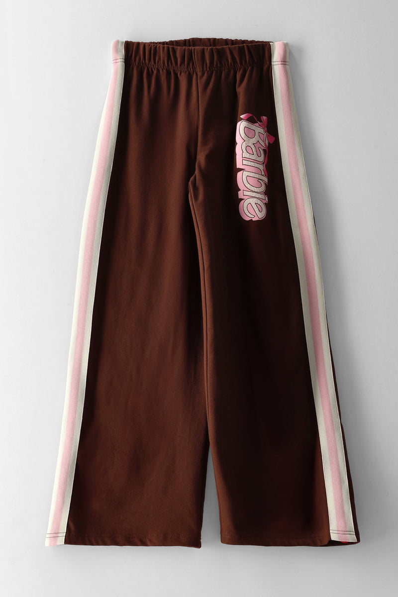 Girls Collegiate Barbie Fleece Oversized Jogger - Chocolate